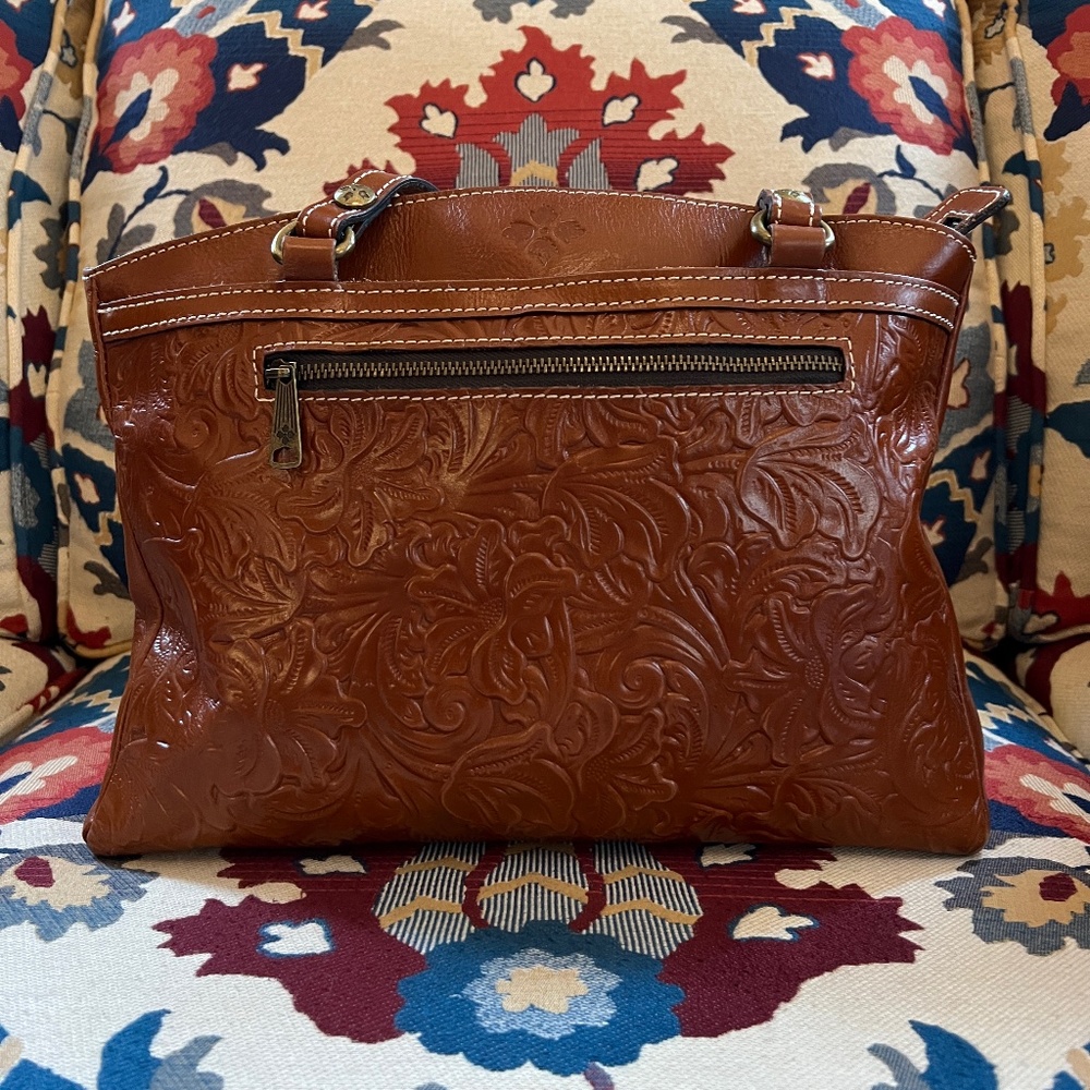 Patricia Nash Large Brown Tooled Leather Satchel - VGUC